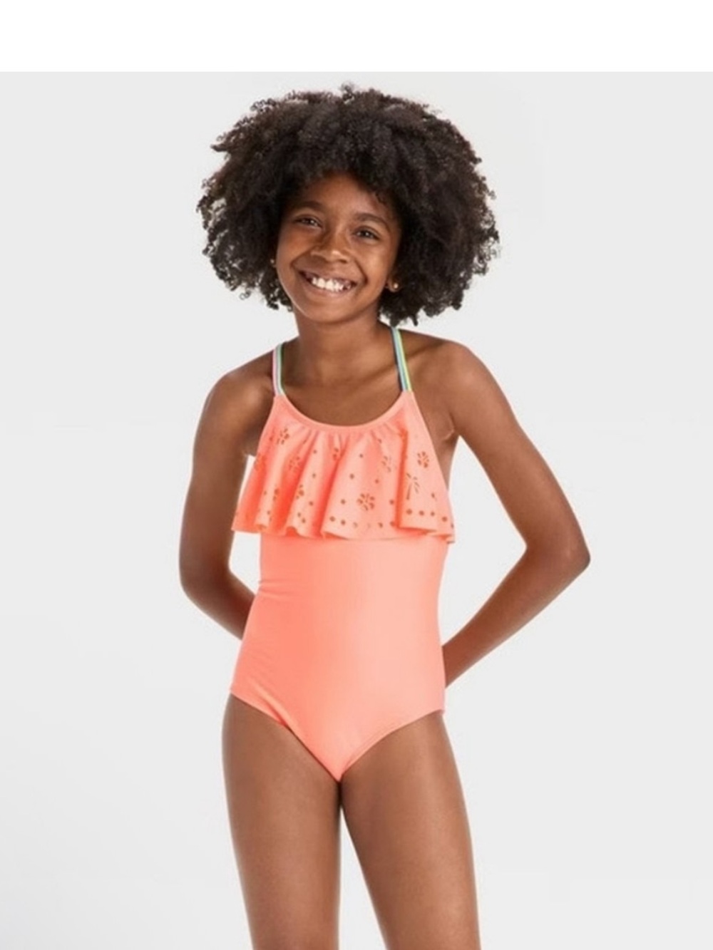 Girls' Coral Ruffle One-Piece Swimsuit